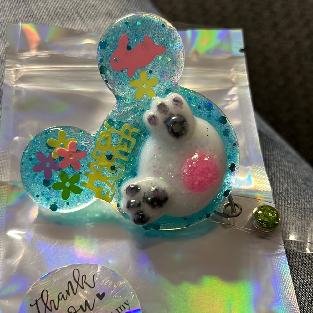 Mickey Mouse blue glitter Easter badge